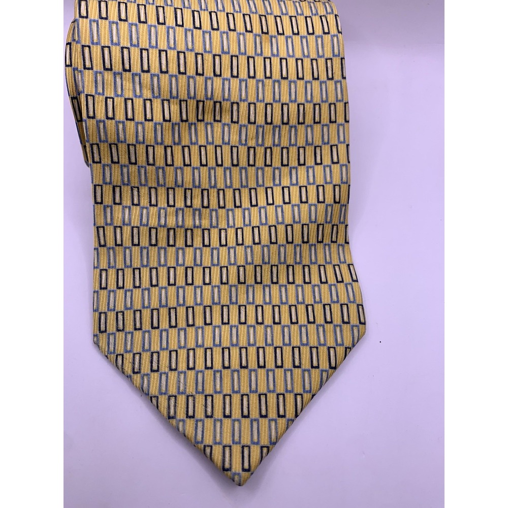 Mens IZOD 100% Silk Yellow Blue Multicolornpatterened Neck Tie Preppy Business